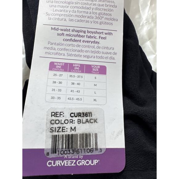 Brand New Curveez Women's Size Medium Black Everyday Shaping Boyshort - Picture 7 of 9